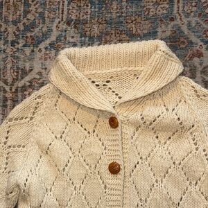 1960’s Vintage Wool Ivory Diamond Knit Sweater/CoatUnbranded hand made.Sizing ⬇️